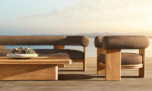 Canapé d'extérieur en teck naturel scellé de style côtier, avec cadre arrondi, pour villa de bord de mer ou complexe hôtelier - Product Image 5