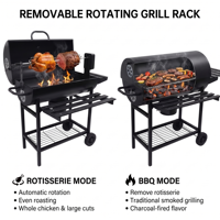 Barbecue à charbon de bois 2-en-1 pour l'extérieur avec rôtissoire électrique amovible sans outil pour poulet – Vente en gros