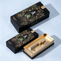Boîte rigide sur mesure avec couvercle et base, noir mat, estampage à chaud en feuille d'or, gaufrage, 18 compartiments pour chocolats de qualité supérieure
