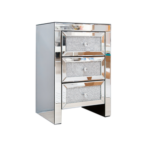 US Bedroom Furniture Set Crush Diamond <strong>Mirrored</strong> Bedside Table 3 Drawers <strong>Nightstand</strong> With Wireless Charging - Product Image 1