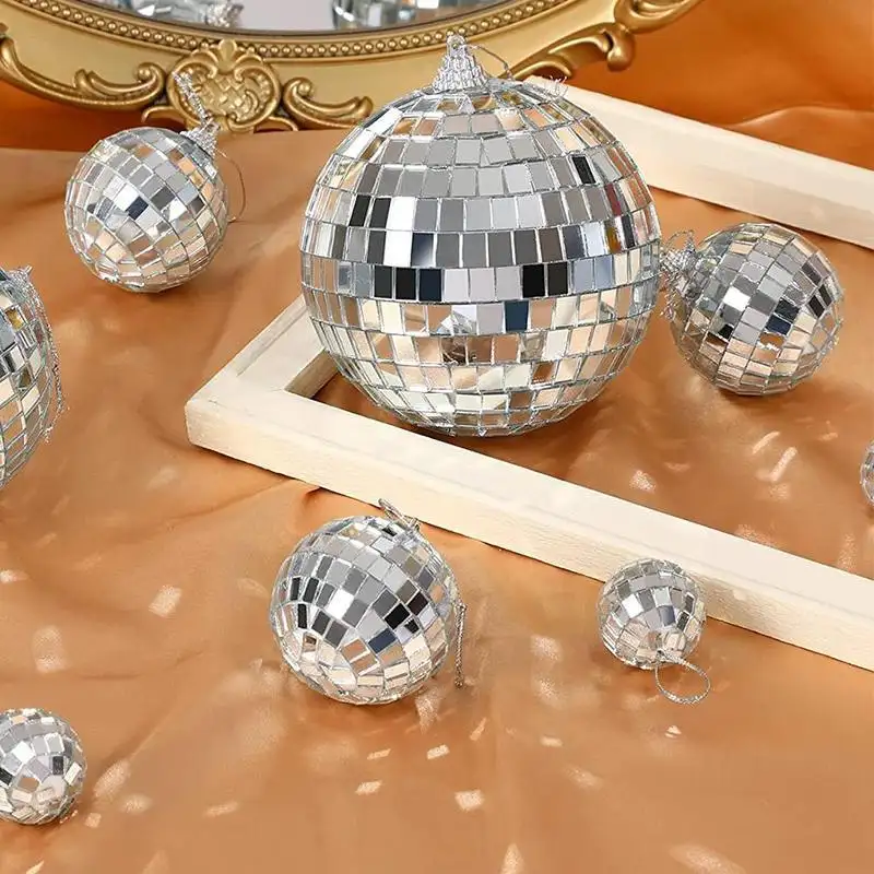 Boules de miroir Disco de Noël Offre Spéciale de 3cm, boules de miroir Disco argentées boule Disco miroir suspendue pour ornement d'arbre de Noël de Noël