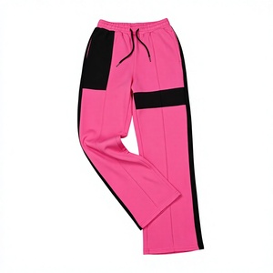 Pantalon de survêtement rose pour homme, taille élastique avec cordon de serrage, blocs de couleur et bande latérale, décontracté, respirant, en polyester, pour l'automne - Product Image 2