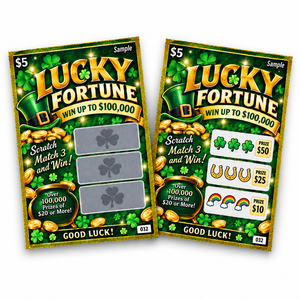 Billets de loterie à gratter à numéros de série imprimés numériquement, avec motif personnalisé et jeu de cartes à gagner sur le thème des plantes porte-bonheur - Product Image 1