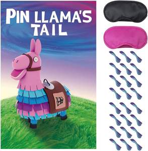 Fournitures de fête pour jeux vidéo Grand poster 24pcs Stickers de queues Pinata Party Games Pin Tails Lama Décorations pour fêtes d'enfants - Product Image 2