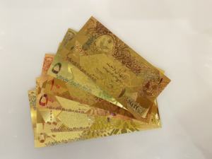 6 Katar Gedenk-Doppelseitige Metall-Goldplattierte 24K Banknoten 1 5 10 50 100 500 Münzen Faltgeld Werbegeschenk - Product Image 3
