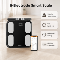 Timbangan Lemak Tubuh Siebella untuk Kaca LED dengan 8 Elektroda, Timbangan Komposisi Cerdas 180kg dengan 29+ Metrik Tubuh, Aplikasi Fitdays