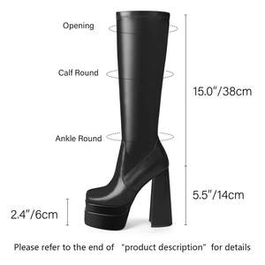 Bottes à plateforme pour femmes à hauteur du genou avec fermeture éclair latérale, bout carré, talon épais, bottes <span class=keywords><strong>Gogo</strong></span> - Product Image 2