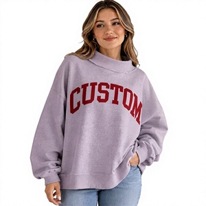 Women's Oversized Mockneck Pullover Long Sleeve Sweatshirt Custom Letter Print <b>Drop</b>-Shoulder Cotton Blend Knitted Autumn Wear - Product Image 1