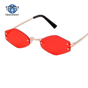 Teenyoun <strong>Rimless</strong> Oval Sunglasses Women's Clear <strong>Red</strong> Lens Shades Tinted Sun <strong>Glasses</strong> Mens Narrow <strong>Glasses</strong> 90'S Sunglass