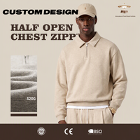 Pull-over col polo demi-zip en coton riche 320G pour homme, coupe ample, personnalisable avec logo et marque privée, disponible en quatre couleurs pour l'automne