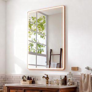 Specchio da Bagno Antiappannamento con Illuminazione Frontale Dimmerabile, Funzione Memoria, Cornice Dorata, Specchio LED da Parete - Product Image 1
