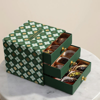 Boîte de rangement à trois niveaux carrée imprimée avec tiroir coulissant pour noix et bonbons, emballage à ruban, boîtes cadeaux vides personnalisables pour desserts et chocolats