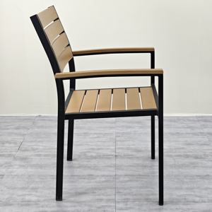 Ll's Modern Outdoor <span class=keywords><strong>Aluminium</strong></span> Metal Empilable Dining Bistro Contreplaqué Coffee Imitative Wood Furniture for Garden Park Villa Bedroom - Product Image 5