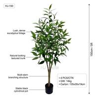 Arbre d'eucalyptus artificiel en soie de 1,5 m (5 pieds) à tronc multiple et feuilles longues, plante verte de luxe moderne pour la maison, le bureau, le hall d'hôtel