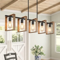 Industriële houten en ijzeren hanglamp in Amerikaanse stijl met LED verlichting voor woonkamer, slaapkamer, bar, eetkamer, studeerkamer & restaurant