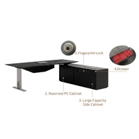 Bureau de direction moderne intelligent à hauteur réglable avec écran tactile, charge sans fil, écologique, en forme de L