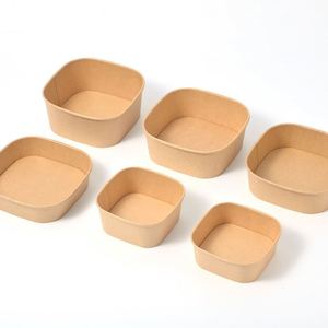 All Purpose <b>Disposable</b> Kraft Paper Square Biodegradable Microwave Safe Salad Fruit Takeaway <b>Bowl</b> With Lid - Product Image 3