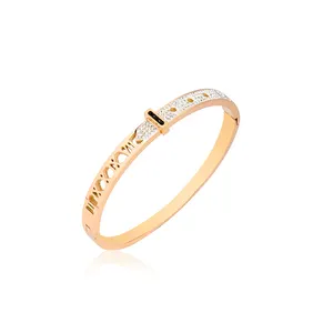 JXX BXG-10F Nova Chegada Metade Perfurada Diamante Rosa de Ouro Pulseira de Aço Inoxidável Bangle 18k Fivela de Aço de Titânio Jóias