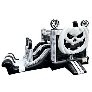 Château gonflable d'Halloween gothique en forme de citrouille, noir et blanc, avec toboggan et toile d'araignée, pour usage commercial - Product Image 2