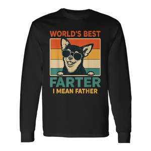 T-shirt à manches longues pour homme, col rond, unisexe, impression numérique, pour la fête des pères, avec inscription « Worlds Best Farter I Mean Father Dog » - Product Image 1