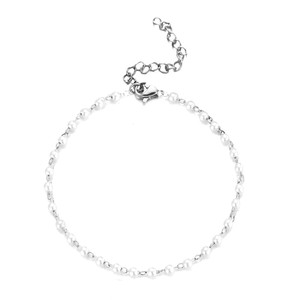 Fashion Tiny Stainless Steel Pearl <strong>Beaded</strong> Sterling <strong>Silver</strong> Bangle <strong>Bracelet</strong> - Product Image 2