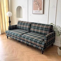 Französisches Stoffsofa für kleine Wohnungen, Dreisitzer, Vintage-Landhausstil, für den Heimgebrauch, geradliniges Karo-Schlafzimmersofa