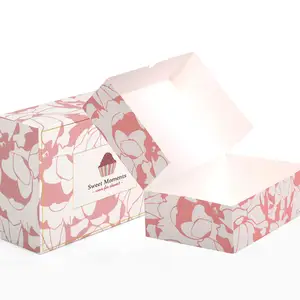 Özel fildişi kurulu lüks beyaz fincan kek paketleme kutuları 12x12x6 cupcake kutusu ve ambalaj
