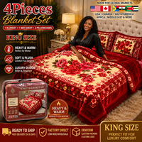 Prix de gros Hiver Ensemble de literie 4 pièces très chaud et doux en peluche motif floral, comprenant couverture, drap et taies d'oreiller, taille King