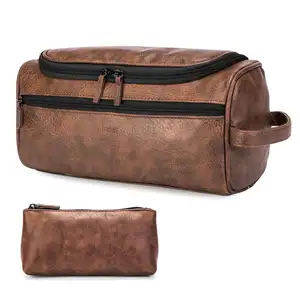 Kit de sac de toilette de voyage en cuir imperméable pour hommes, ensemble personnalisé, dopp, trousse