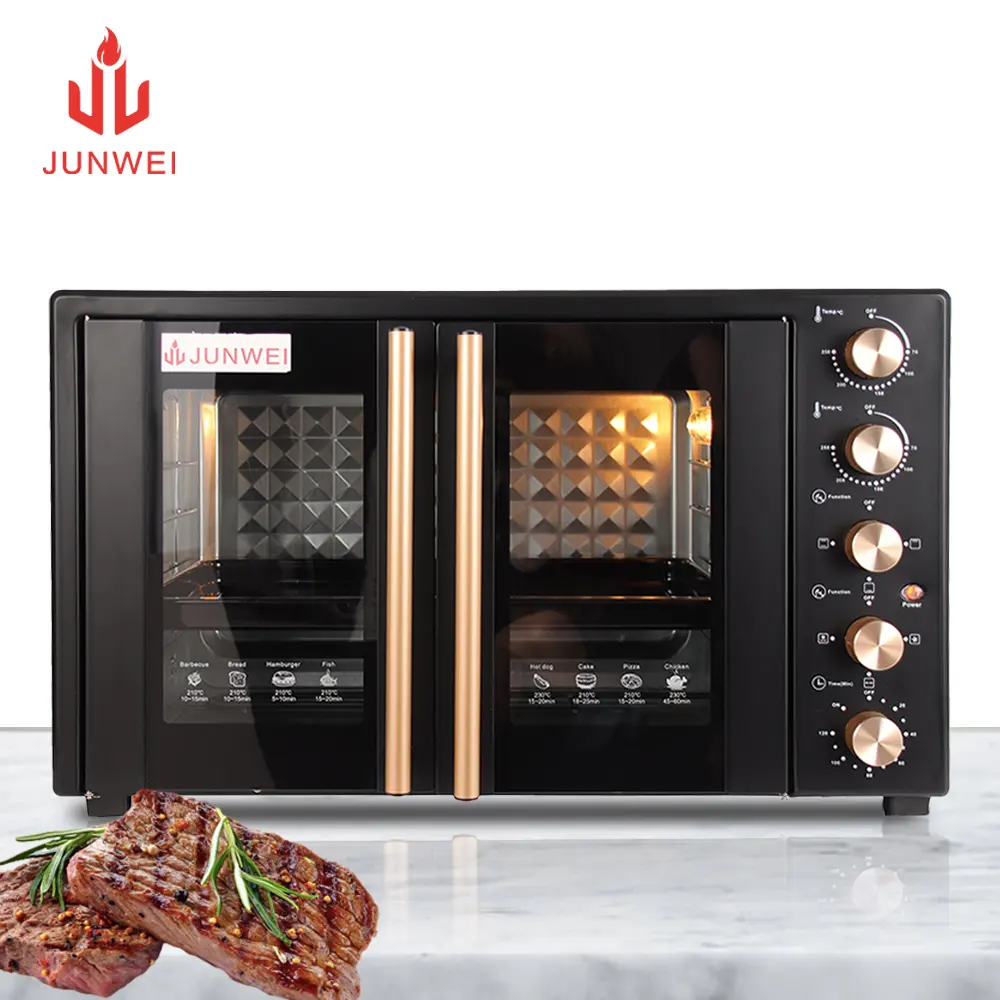 Junwei 80L 2400W đôi cửa 100L bánh Lò nướng lớn nhà lò Rotisserie chuyên nghiệp Lò nướng điện lớn bánh máy