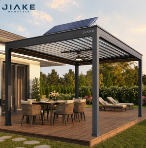 Pergola en alliage d'aluminium Jiake avec ventilateur solaire et toit à lames motorisées, écologique, durable, pour une économie d'énergie dans la cour - Product Image 2