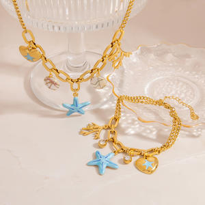 Collar de Acero Inoxidable con Baño de Oro 18K al por Mayor, Colgante de Estrella de Mar y Coral con Esmalte, Cadena para Clavícula, Diseño de <span class=keywords><strong>Verano</strong></span> con Temática Oceánica, de Moda - Product Image 2