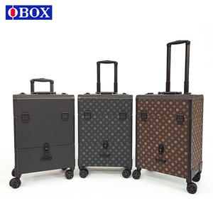 Maleta de Maquillaje de Lujo Obox con 4 Ruedas, Asa Telescópica, Diseño con Patrones en Negro, Marrón y Gris - Product Image 1