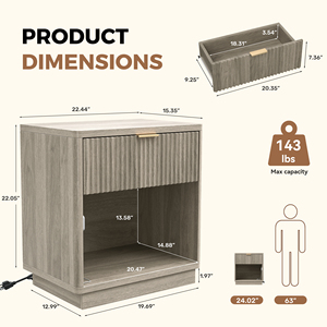 Modern Eco-Friendly Wooden <b>Sensor</b> <b>LED</b> Nightstand Storage USB Ports AC Outlets RGB <b>Light</b> Music Mode Timing Bedroom Furniture - Product Image 5