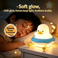 Veilleuse en silicone en forme de canard mignon, rechargeable, commande tactile, variateur d'intensité, minuterie, lampe LED pour bébé, chambre d'enfant, décoration de chambre, cadeau