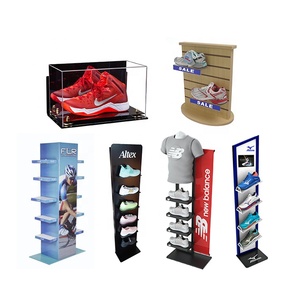 Nhà Máy Giá Acrylic Giày hiển thị các tông kim loại freestanding gỗ hộp thủy tinh cho giày Countertop Giày hiển thị khán đài - Product Image 1