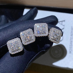 Hot bán vvs moissanite cụm Bông tai đinh tán Iced ra vòng rực rỡ cắt kim cương hoa bông tai - Product Image 6