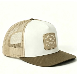Casquette de camionneur personnalisée à 5 panneaux, bicolore, avec dos en maille, fermeture snapback, unisexe, pour sports de plein air, casquette de baseball avec patch en PU - Product Image 2