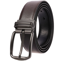 Ceinture en cuir véritable réversible pour homme LY35-3950-2 avec logo personnalisé OEM, boucle à ardillon, grain brossé, double face noir et marron perforé