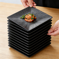 Assiettes carrées en mélamine noires écologiques avec technique de givrage pour la restauration, les fêtes et la cuisine