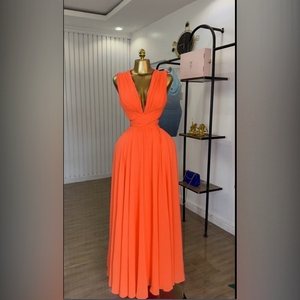 Vestido Maxi de Gasa con Aberturas Sexy para Mujer, Escote en V Profundo, Plisado, Sin Mangas, para Verano, Playa, Fiesta, Tallas Grandes, Venta al por Mayor, Moda Sehe - Product Image 1