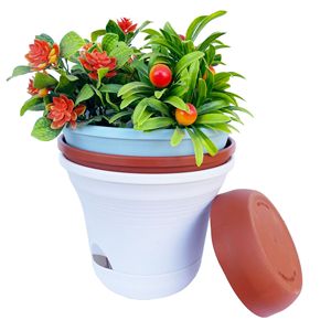 Maceta de resina autorregante, redonda, gruesa, estilo romano, para jardinería en casa, macetero de escritorio o de pie. - Product Image 1