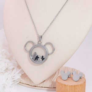 Charme de mode en acier inoxydable plaqué or 18 carats pour femmes <span class=keywords><strong>Minnie</strong></span> <span class=keywords><strong>Mickey</strong></span> Head Mouse Stud Zircon Collier Boucle d'oreille Ensemble de bijoux - Product Image 3