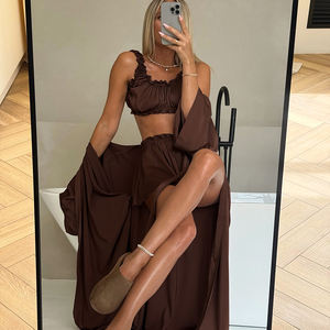 QINSI Sexy Suit Lounge <span class=keywords><strong>Nighty</strong></span> per donna indumenti da notte 3 pezzi di raso con Lingerie Shorts donna pigiama reggiseno tinta lunga vestaglia - Product Image 3