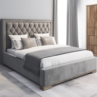 Lit superposé capitonné sur mesure en velours gris foncé, design de luxe, taille king ou queen, avec tête de lit capitonnée pour chambre à coucher