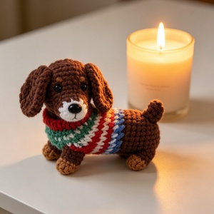 Llavero de peluche de perro marrón tejido a mano con suéter a cuadros multicolor, accesorio <span class=keywords><strong>para</strong></span> bolso, <span class=keywords><strong>mini</strong></span> colgante de animal <span class=keywords><strong>para</strong></span> mochila y bolso de mano - Product Image 6