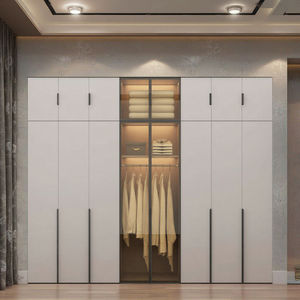 خزانة ملابس خشبية بسيطة وعصرية بلون الكريم مع خزانة عرض قابلة للتركيب بحرية لتخزين الملابس في غرفة النوم - Product Image 6