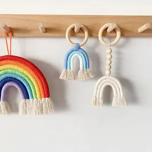 Boho Home Decor Regenbogen Quaste Makramee Wandbehang Dekoration für Baby party Wohnheim Kinderzimmer Perlen Quasten Ornamente