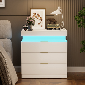 โต๊ะข้างเตียงทันสมัยพร้อมลิ้นชัก ไฟ LED และแท่นชาร์จ สำหรับห้องนอน - Product Image 2