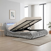Willsoon PU-Leder Weich Gepolstertes Kingsize-Ottoman-Bettgestell mit LED-Beleuchtung für Schlafzimmer